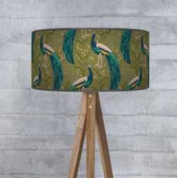 Handmade Peacock-Inspired Ceiling Light Shade - Teal, Olive Green & Turquoise Drum Lampshade - thumbnail 1
