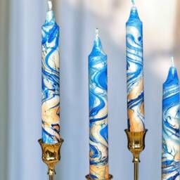 Gold Royal Blue Marble Candles, Tall Taper Candle Set, Dinner Candles, Gold Dark Blue Home Decor, Wedding Candle, Christmas Pillar Gift - thumbnail 3