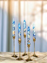 Gold Royal Blue Marble Candles, Tall Taper Candle Set, Dinner Candles, Gold Dark Blue Home Decor, Wedding Candle, Christmas Pillar Gift - thumbnail 1