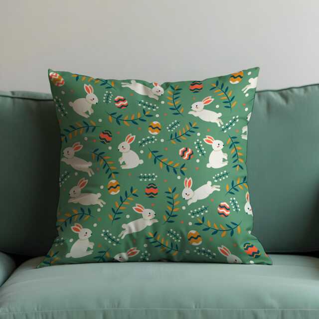 Green Easter Bunny Cushion Cover, Rabbit Pillowcase, Spring Sofa Case, Kids Nursery Decor - image 1