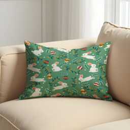 Green Easter Bunny Cushion Cover, Rabbit Pillowcase, Spring Sofa Case, Kids Nursery Decor - thumbnail 3