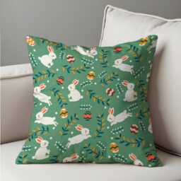 Green Easter Bunny Cushion Cover, Rabbit Pillowcase, Spring Sofa Case, Kids Nursery Decor - thumbnail 2
