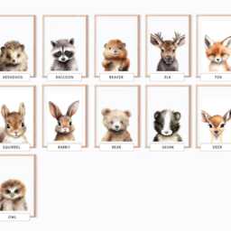 Woodland Nursery Prints, Decor, Wall Art, Set Of 3 Animals - thumbnail 2