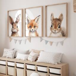 Woodland Nursery Prints, Decor, Wall Art, Set Of 3 Animals - thumbnail 1