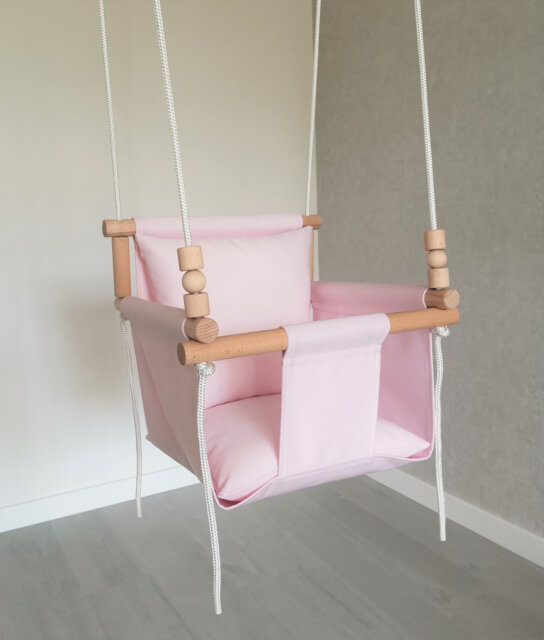 Pink Canvas Baby Swing Beech Wood, Indoor/Outdoor Toddler Chair - image 1