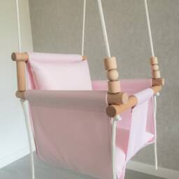 Pink Canvas Baby Swing Beech Wood, Indoor/Outdoor Toddler Chair - thumbnail 2