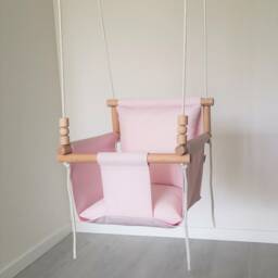 Pink Canvas Baby Swing Beech Wood, Indoor/Outdoor Toddler Chair - thumbnail 3