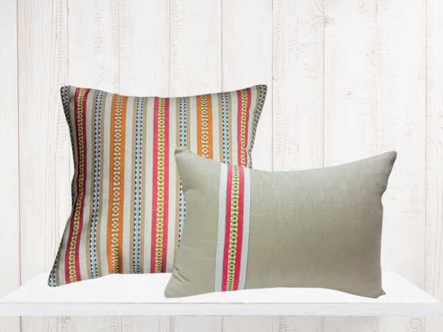 Textured Stripe Pillow Cover Set, Pink Orange Blue Tan, Kravet Fabric - image 1
