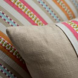 Textured Stripe Pillow Cover Set, Pink Orange Blue Tan, Kravet Fabric - thumbnail 2