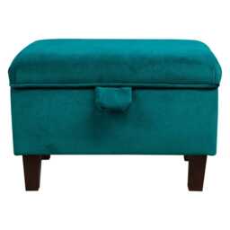 Luxe Aquavelvet Teal Storage Ottoman - Handmade Upholstered Luxury Footstool Made To Order in Britain - thumbnail 3