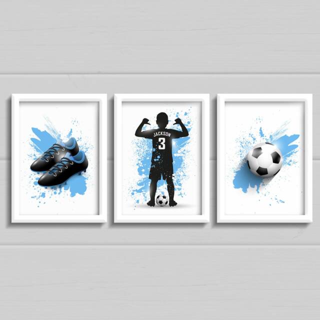 Personalized Football Prints Boys Bedroom Wall Art, Set Of 3 - image 1