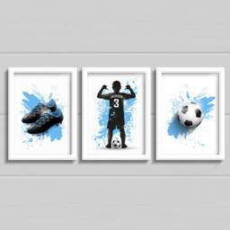 Set Of 3 Personalised Football Prints, Boys Bedroom Wall Art, Any Colour With Name, Boots, Teen Decor