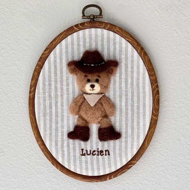 Cowboy Teddy - Needle Felted Wall Art Personalized Name Nursery Decor - image 1