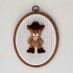 Cowboy Teddy - Needle Felted Wall Art Personalized Name Nursery Decor - thumbnail 2