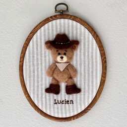 Cowboy Teddy - Needle Felted Wall Art Personalized Name Nursery Decor
