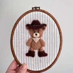 Cowboy Teddy - Needle Felted Wall Art Personalized Name Nursery Decor - thumbnail 4