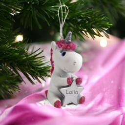 Personalised Cute Unicorn Christmas Tree Decoration With Name - Bauble Ornament - thumbnail 1