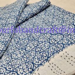 Waterbirds Print Kantha Quilt Handmade Cotton Bed Cover - 90x108 - thumbnail 3