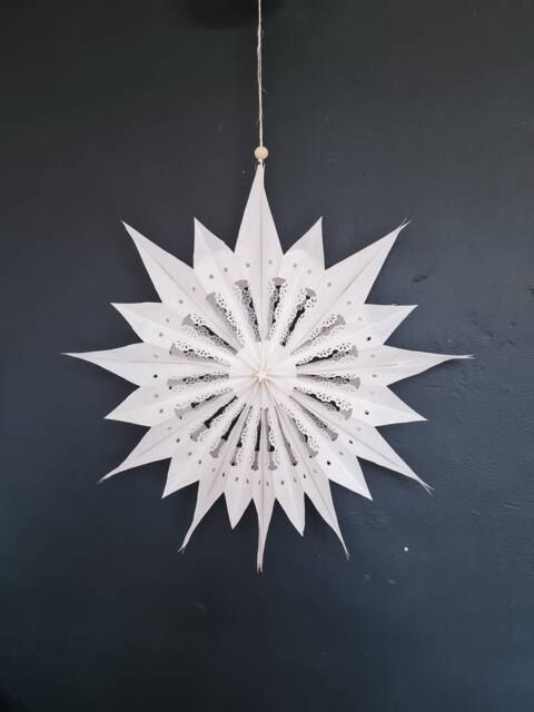 Large Boho White Or Brown Lace Paper Christmas Star Hanging Decoration With Wooden Little/Snowflake Window Decor Ornament - image 1