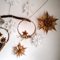 Large Boho White Or Brown Lace Paper Christmas Star Hanging Decoration With Wooden Little/Snowflake Window Decor Ornament - thumbnail 3