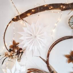 Large Boho White Or Brown Lace Paper Christmas Star Hanging Decoration With Wooden Little/Snowflake Window Decor Ornament - thumbnail 2