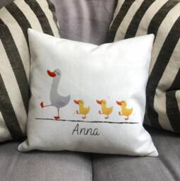 Personalised Family Of Ducks Country Canvas Cushion - Customised Linen Cover With Inner Filler Farm Animal - thumbnail 3