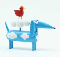 Blue Sky Doxie - Wood Dachshund Figure Folk Art Animal Reclaimed Dog Sculpture - thumbnail 1