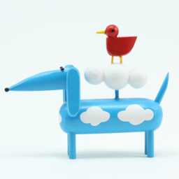 Blue Sky Doxie - Wood Dachshund Figure Folk Art Animal Reclaimed Dog Sculpture - thumbnail 3