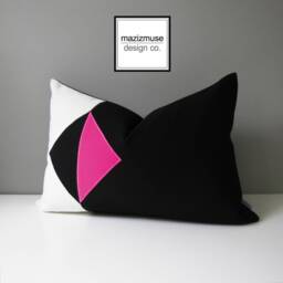 Black & White Sunbrella?? Outdoor Pillow Cover in Geometric Design, Aruba Blue, Turquoise Color Block Cushions For Modern Patio/Pool Chairs - thumbnail 3