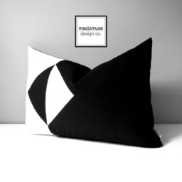 Black & White Sunbrella?? Outdoor Pillow Cover in Geometric Design, Aruba Blue, Turquoise Color Block Cushions For Modern Patio/Pool Chairs - thumbnail 2
