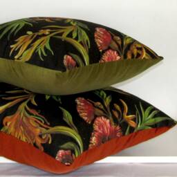 Made To Order Dark Flowering Gum Linen/Cotton Cushion Cover With Velvet Reverse - thumbnail 1