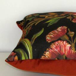 Made To Order Dark Flowering Gum Linen/Cotton Cushion Cover With Velvet Reverse - thumbnail 3