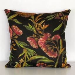 Made To Order Dark Flowering Gum Linen/Cotton Cushion Cover With Velvet Reverse - thumbnail 2