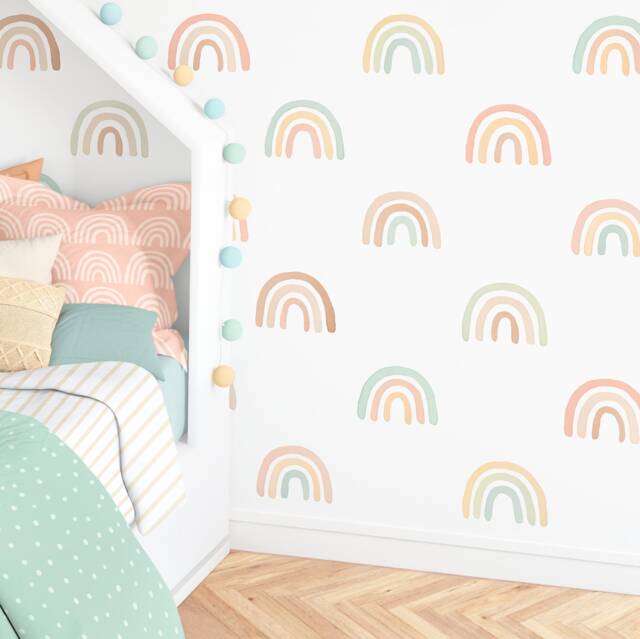 Rainbow Wall Decals - Pastel Nursery Decor, Watercolor Art, Reusable Stickers, Kids Room Decor - image 1