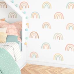 Rainbow Wall Decals - Pastel Nursery Decor, Watercolor Art, Reusable Stickers, Kids Room Decor - thumbnail 1