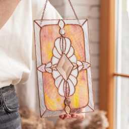 Pink Stained Glass Suncatcher Window Hanging, Home Decor - thumbnail 1