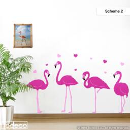 Flamingo Wall Decal Set Nursery Decor, Hearts, Pink Flamingos - thumbnail 3