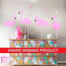 Flamingo Wall Decal Set Nursery Decor, Hearts, Pink Flamingos - thumbnail 2