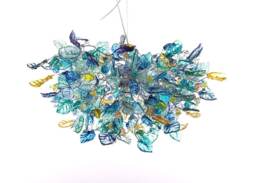 Large Hanging Chandeliers With Sea Color Flowers & Leaves For Dining Room, Living Room - thumbnail 1