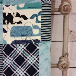 Patchwork Baby Boy Quilt Soft Minky Blanket Handmade Shower Gift Nursery Play Mat Whales - thumbnail 3