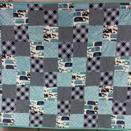 Patchwork Baby Boy Quilt Soft Minky Blanket Handmade Shower Gift Nursery Play Mat Whales - thumbnail 4