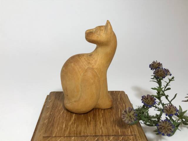 "Hand Carved Wooden Figurine ""Cat" - image 1