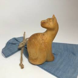 "Hand Carved Wooden Figurine ""Cat" - thumbnail 3