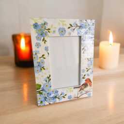 Forget Me Not Flowers & Robin Memorial Photo Frame Floral Wooden Picture Remembrance Gift - thumbnail 2