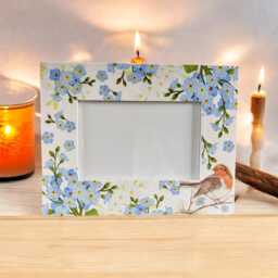 Forget Me Not Flowers & Robin Memorial Photo Frame Floral Wooden Picture Remembrance Gift - thumbnail 1