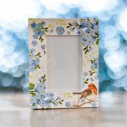Forget Me Not Flowers & Robin Memorial Photo Frame Floral Wooden Picture Remembrance Gift - thumbnail 3