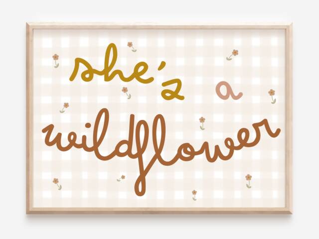 Gingham Print With She's A Wildflower Typography. Wall Art Perfect For Girls Rooms, Playroom Or Baby Nursery - Print Only - image 1