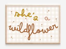 Gingham Print With She's A Wildflower Typography. Wall Art Perfect For Girls Rooms, Playroom Or Baby Nursery - Print Only - thumbnail 1