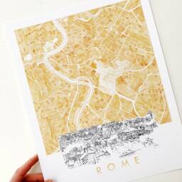 Rome Watercolor Map & Architectural Sketch Print Italy City Block Plan - Art Print Wedding Graduation Gift European Italian Travel Art - thumbnail 3