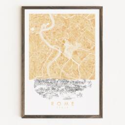 Rome Watercolor Map & Architectural Sketch Print Italy City Block Plan - Art Print Wedding Graduation Gift European Italian Travel Art - thumbnail 1